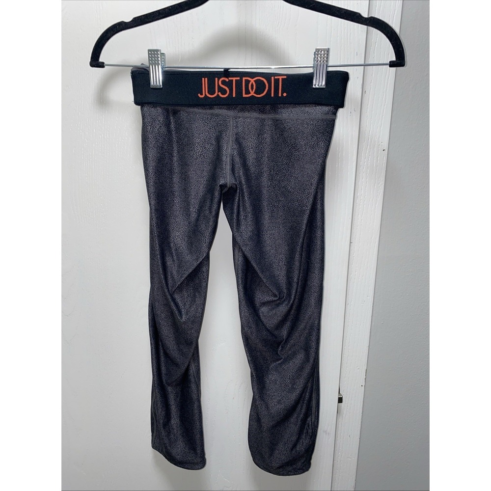 Nike Dri-FIT Gray Cropped Leggings Capri Just Do It Waistband Women's XS